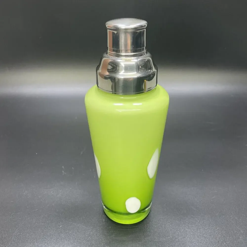 Vtg 50-60s Murano Glass Cocktail Shaker MCM Green Polka Dot Hand Blown Italy Bar